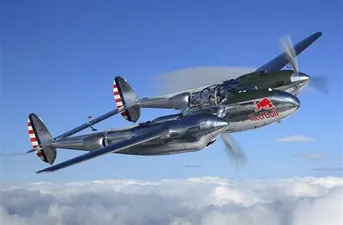 P-38 Lightning from front right in flight